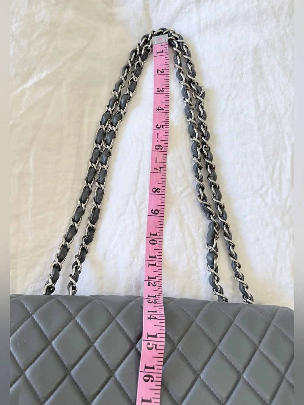Chanel | Gray Jumbo Classic Single Flap Lambskin Shoulder Bag | Silver Tone HW